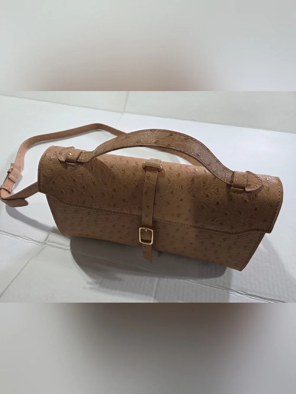 Tan Urban Expressions Faux-Ostrich Top Handle Crossbody Bag